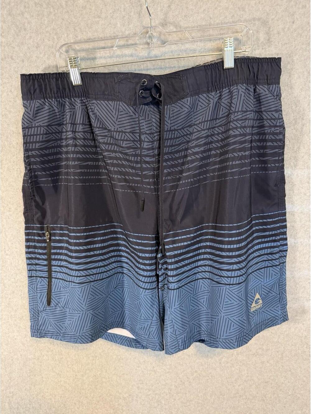 Gerry Men’s Lined Swim Trunks Blue Geometric Quick Dry Drawstring 2xl